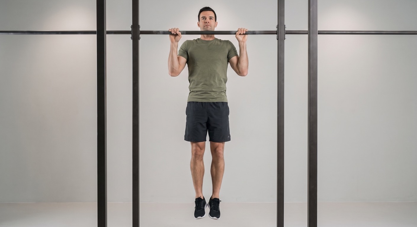 Atleta a executar uma chin-up com uma pega supinada